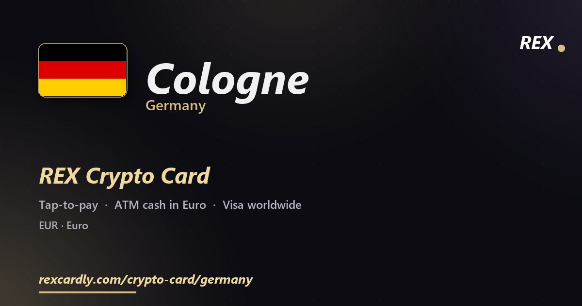 REX Крипто-карта в Cologne, Германия — Visa с касанием, снятие Euro в банкомате
